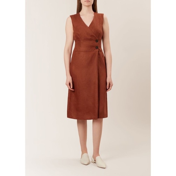 New HOBBS London Christina Wrap Midi Dress in Orange 100% Linen Size 4 - Picture 1 of 12